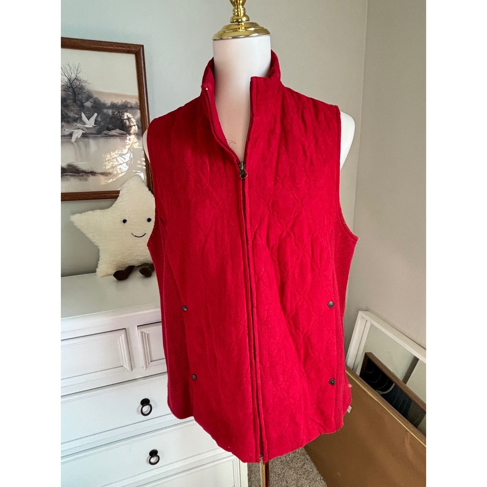 Red Quilted Puffer Vest Sleeveless Zip Up Mock Neck Outerwear Plus Size 1X